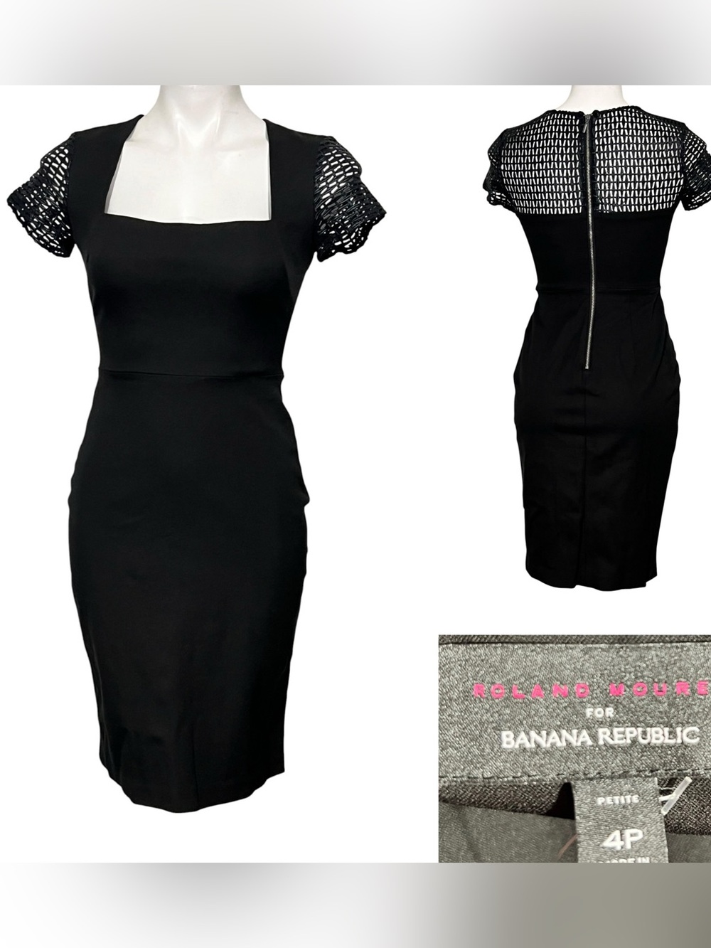 Roland Mouret x‎ Banana Republic dress 4p Black Square-Neck Sheath stretch